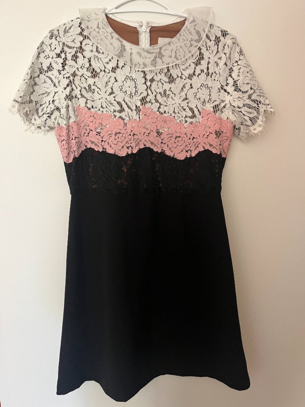 NWOT VALENTINO Floral Lace Colourblock Mini Dress Black Pink White Size L